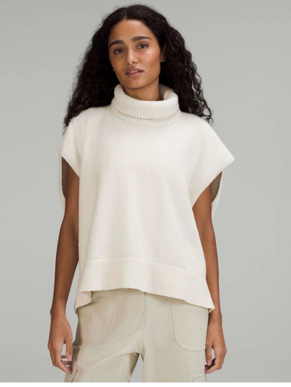 Lululemon Brushed Cotton Merino Blend Tunic Bone Sleeveless Turtleneck 8